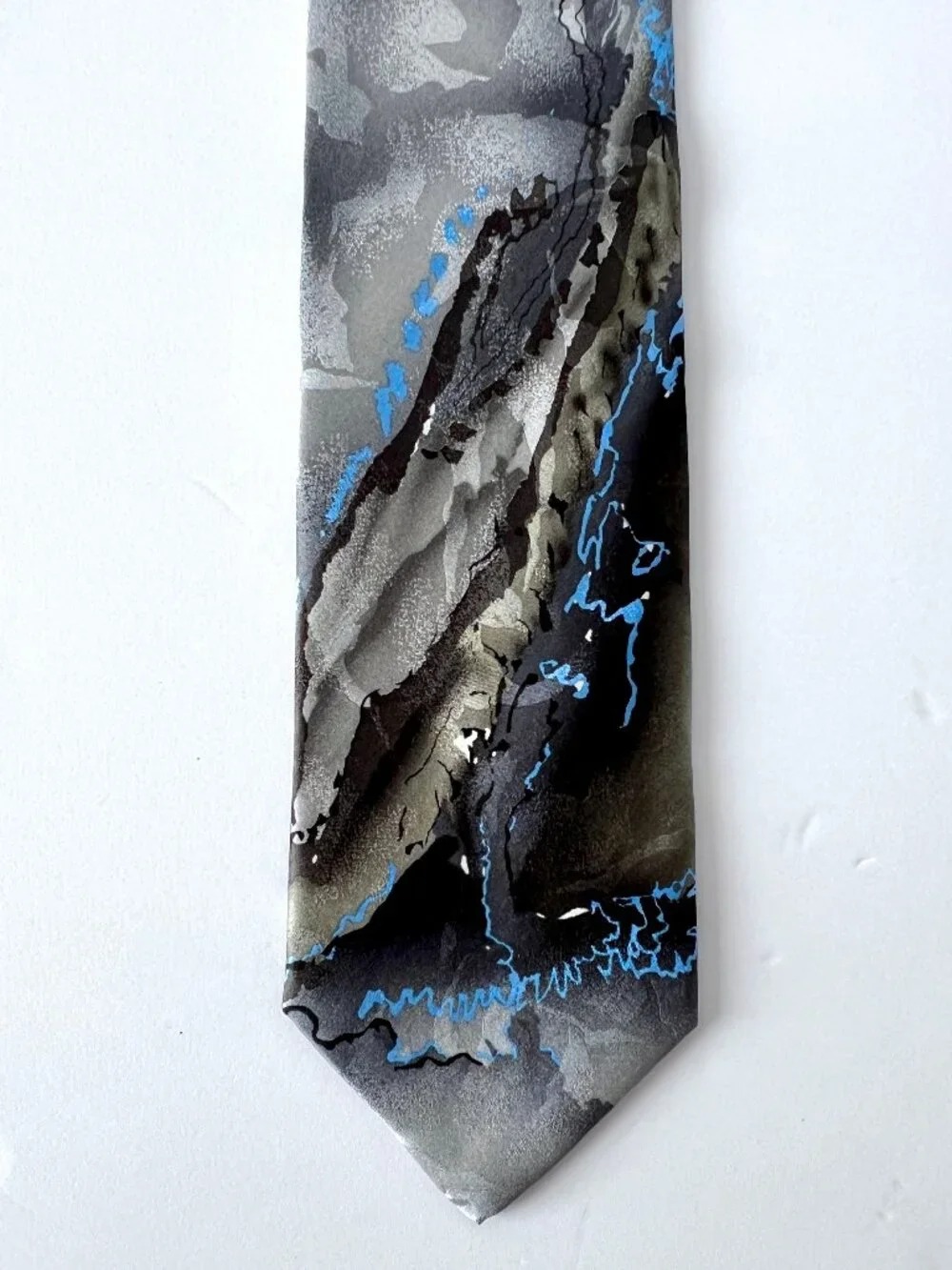 J. Garcia Tie, Capillaries, Collection Fifty-Three, Gray, Black and Blue, Silk